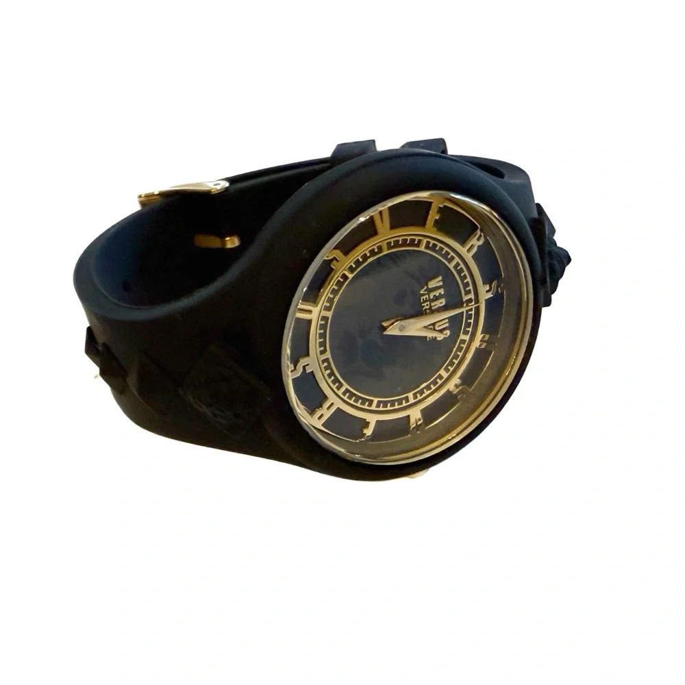VERSACE Versus Versace Black Gold Lion Head Stainless Steel & Silicone Watch NWT - Picture 5 of 13